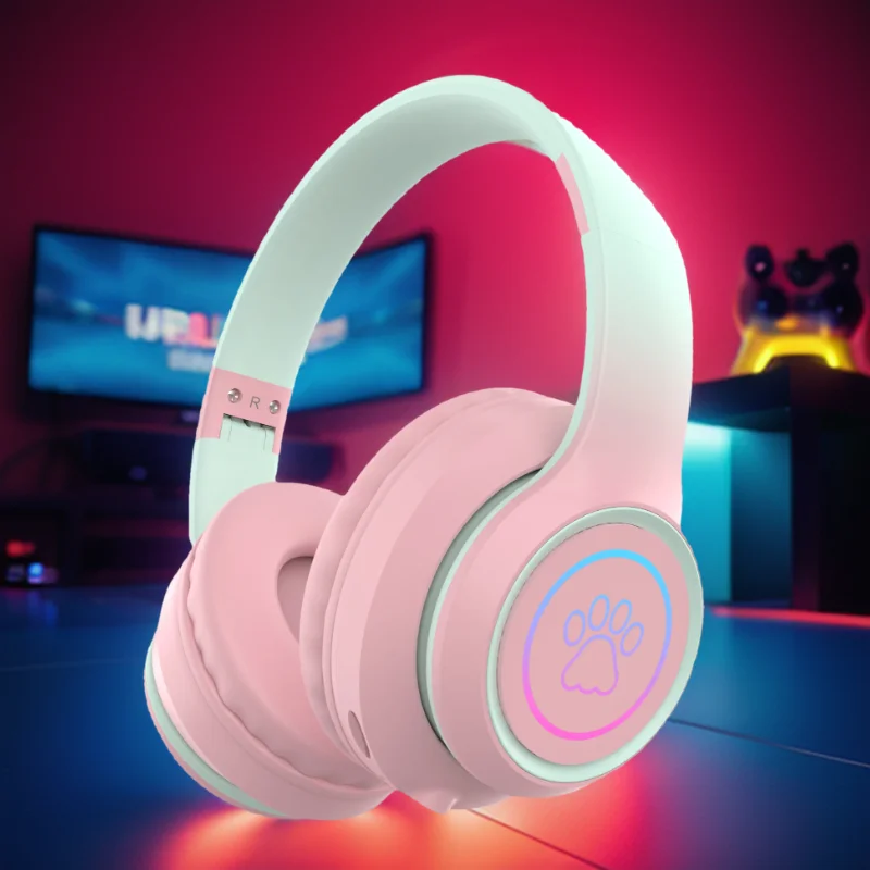 Cuffie wireless over-ear Cuffie da gioco RGB Musica Auricolari Bluetooth Suono surround pieghevole per PC PS5 PS4 Telefono con microfono