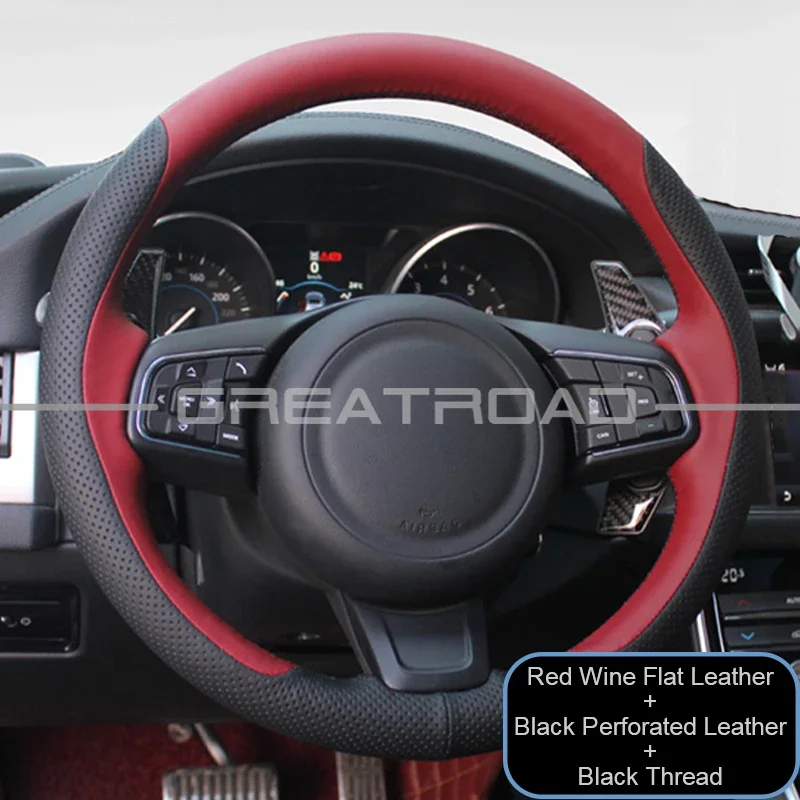 Hand-stitched non-slip Genuine Leather Sports style Car Steering Wheel Cover for Jaguar XFL XEL EF-PACE I-PACE