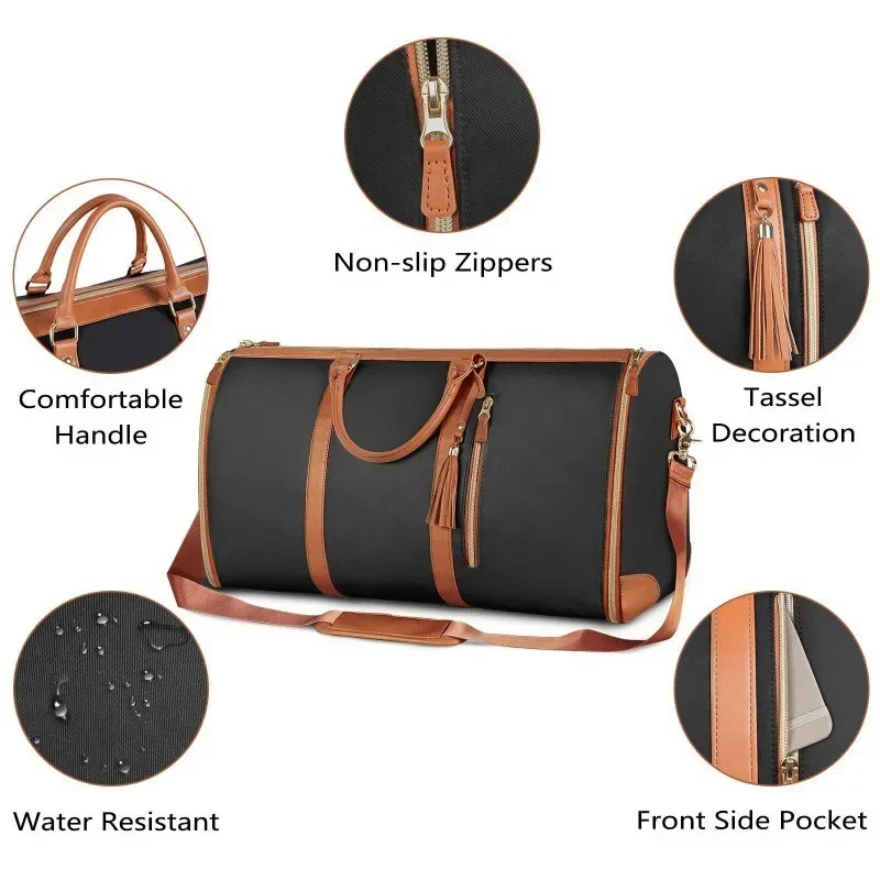 Hanging Suit Convertible Duffel Bag Carry-on Garment Bag Foldable PU Leather Women\'s Travel Convenient Carry-on Clothing Bags