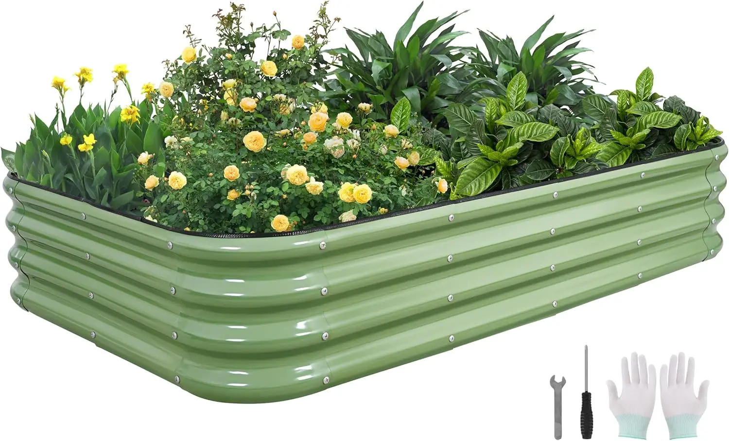 

4-in-1 Modular Raised Garden Bed Kit - Adjustable Sizes (5x3x1ft, 4x4x1ft, 6x2x1ft, 7x1x1ft) - Heavy Duty Galvanized Steel Plant