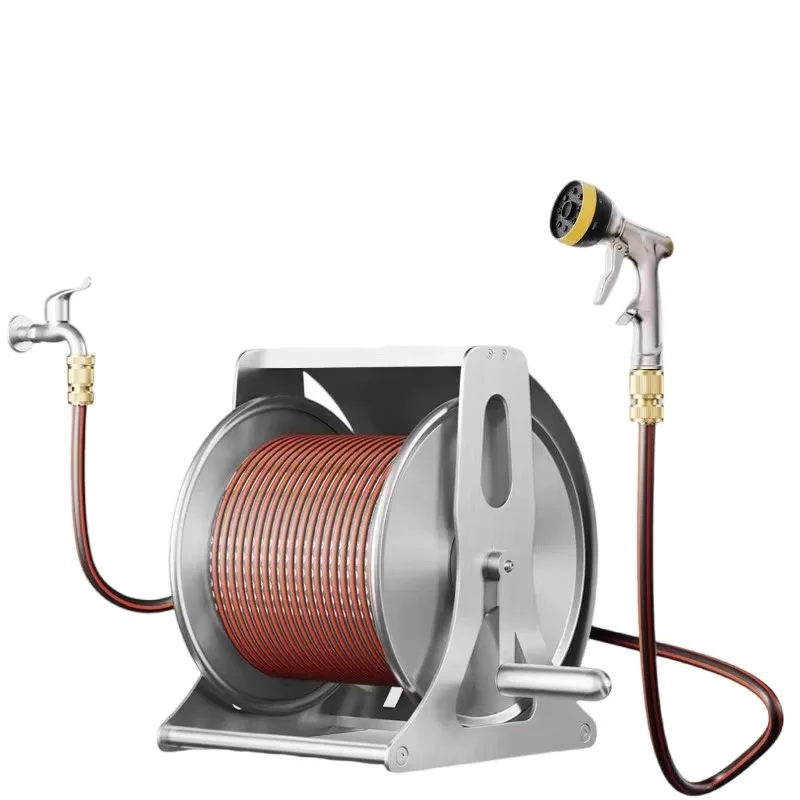 

Yardworks High Quality Durable Portable Wall-Mounted Retractable Stainless Steel Metal Garden Hose Reel with Flip Cover