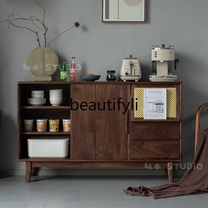 32North American black walnut dining side cabinet cherry wood living room with light storage wine cabinet short cabinet