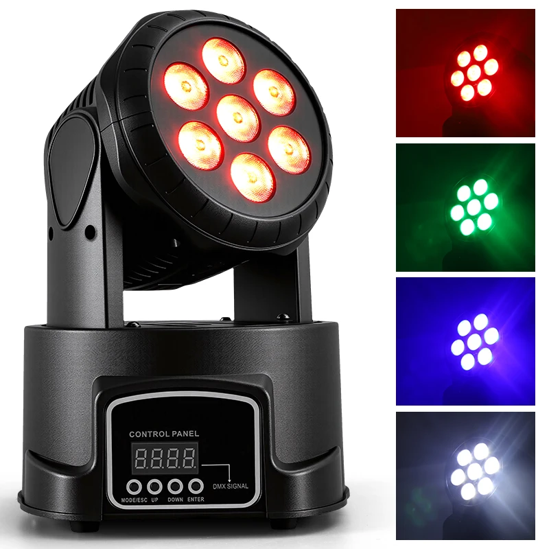 

Mingjie LED 7x8W Moving Head Lighting 12/16DMX Channels Stage Light 7Pattern 7Color RGBW For DJ Disco Wedding Party Lights
