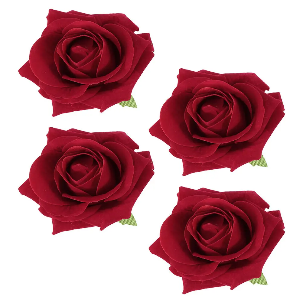 4 pezzi 7 cm spille rosa fermagli per capelli fiori artificiali rossi accessori da sposa per San Valentino fiori per capelli rossi clip fiore forcina