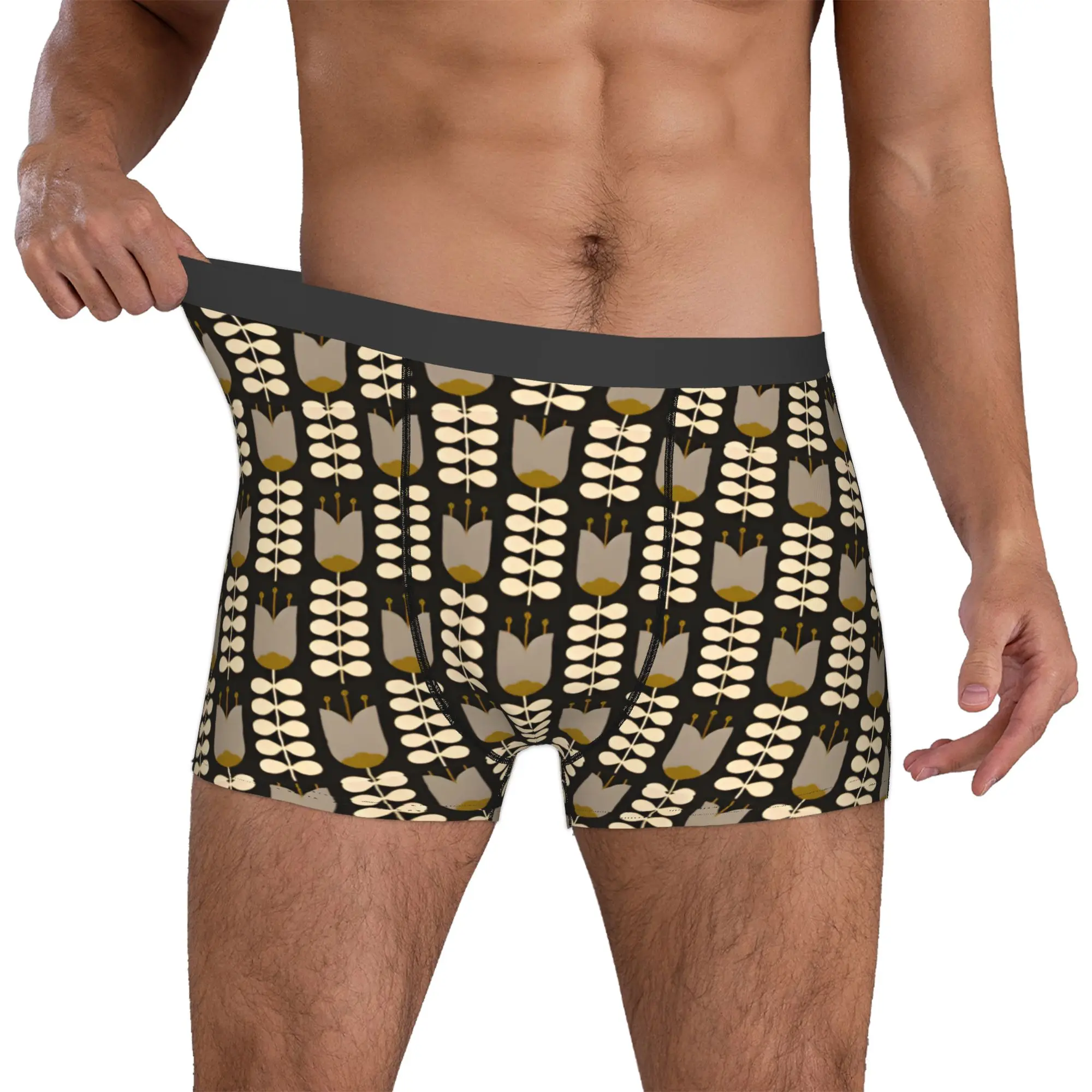 Fashion Tulip Orla Kiely Flowers  Boxers Shorts Panties Male Underpants Stretch Geometric Golden Noir  Briefs Underwear