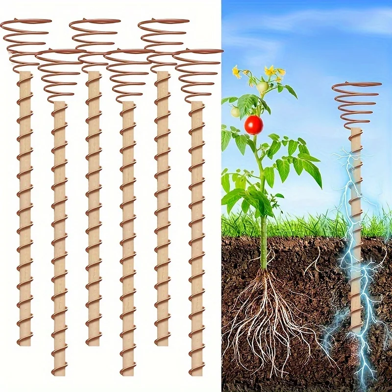 

[Copper Garden Stakes] 6pcs, 12-inch Electroculture Plant Stakes, Electroculture Copper Coil Antenna For Growing Gardens