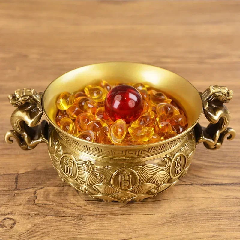 Office Entrance Cornucopia Gifts Copper Ornament All-brass Shuanglong Cornucopia