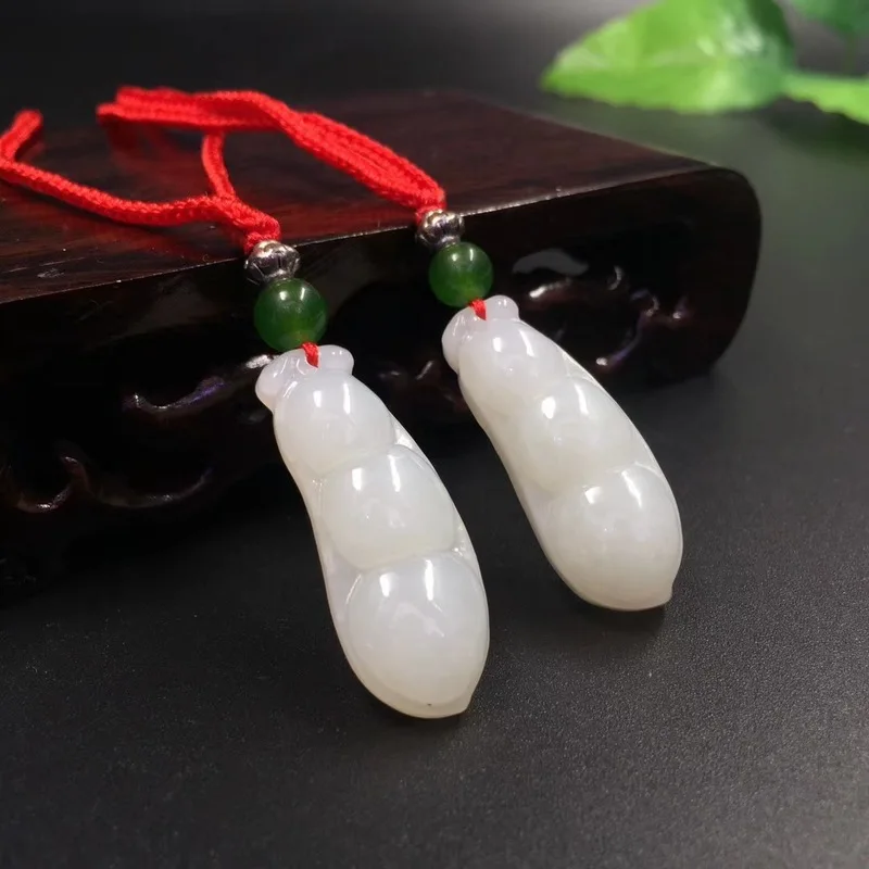 Hotan White Four Seasons Pendant - Fortune , Wealth Bean Jade Ornament