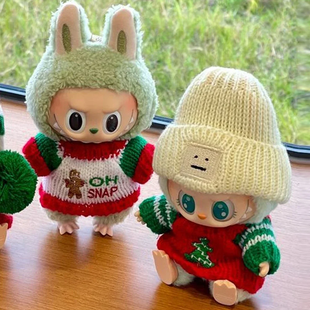 Mini roupas de boneca acessórios para coreia kpop exo labubu ídolo v1 v2 suéter de natal conjunto de chapéu roupas de inverno