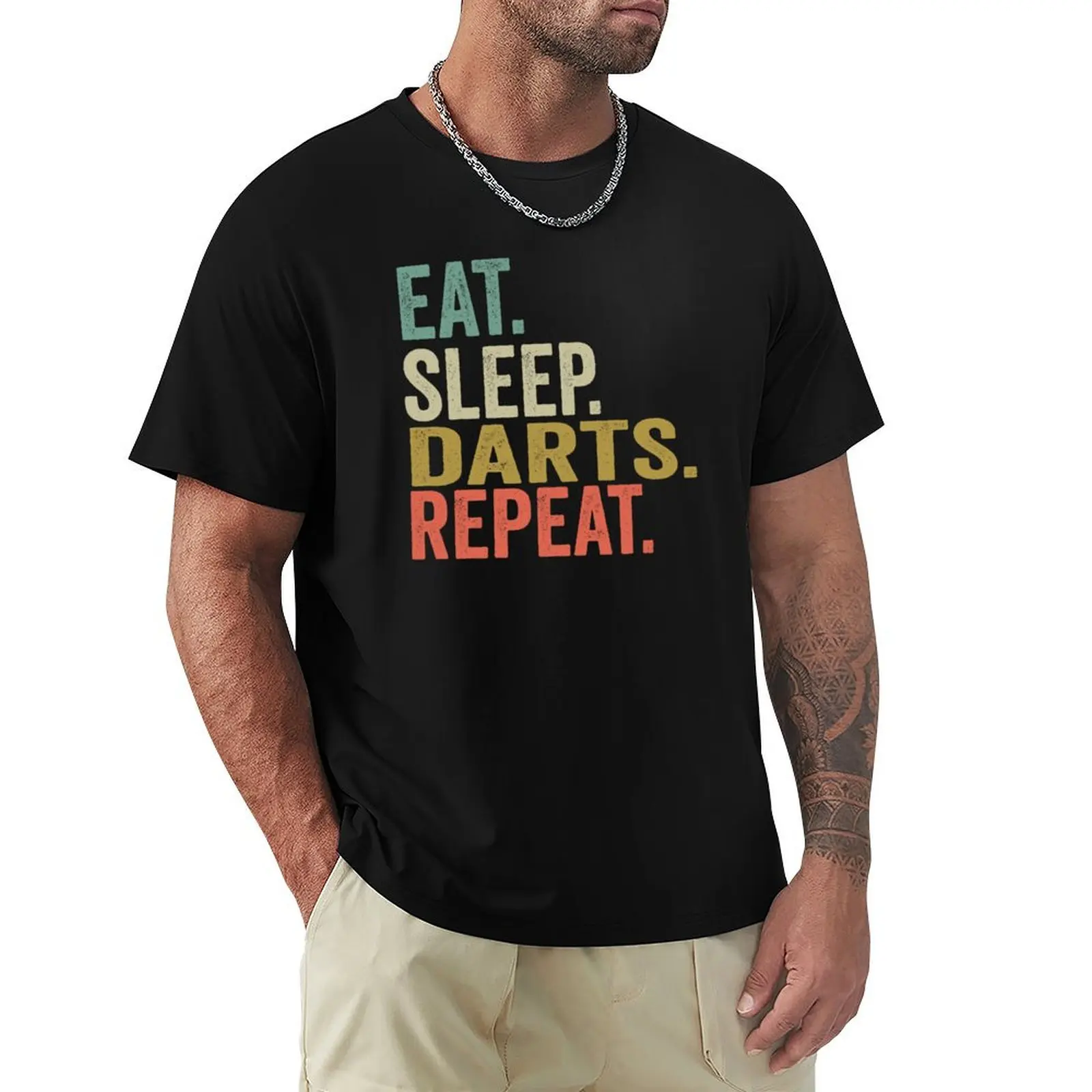 

Funny Eat sleep darts repeat Vintage Retro darts lover Gift T-Shirt cotton man t-shirts topping tops shirts men