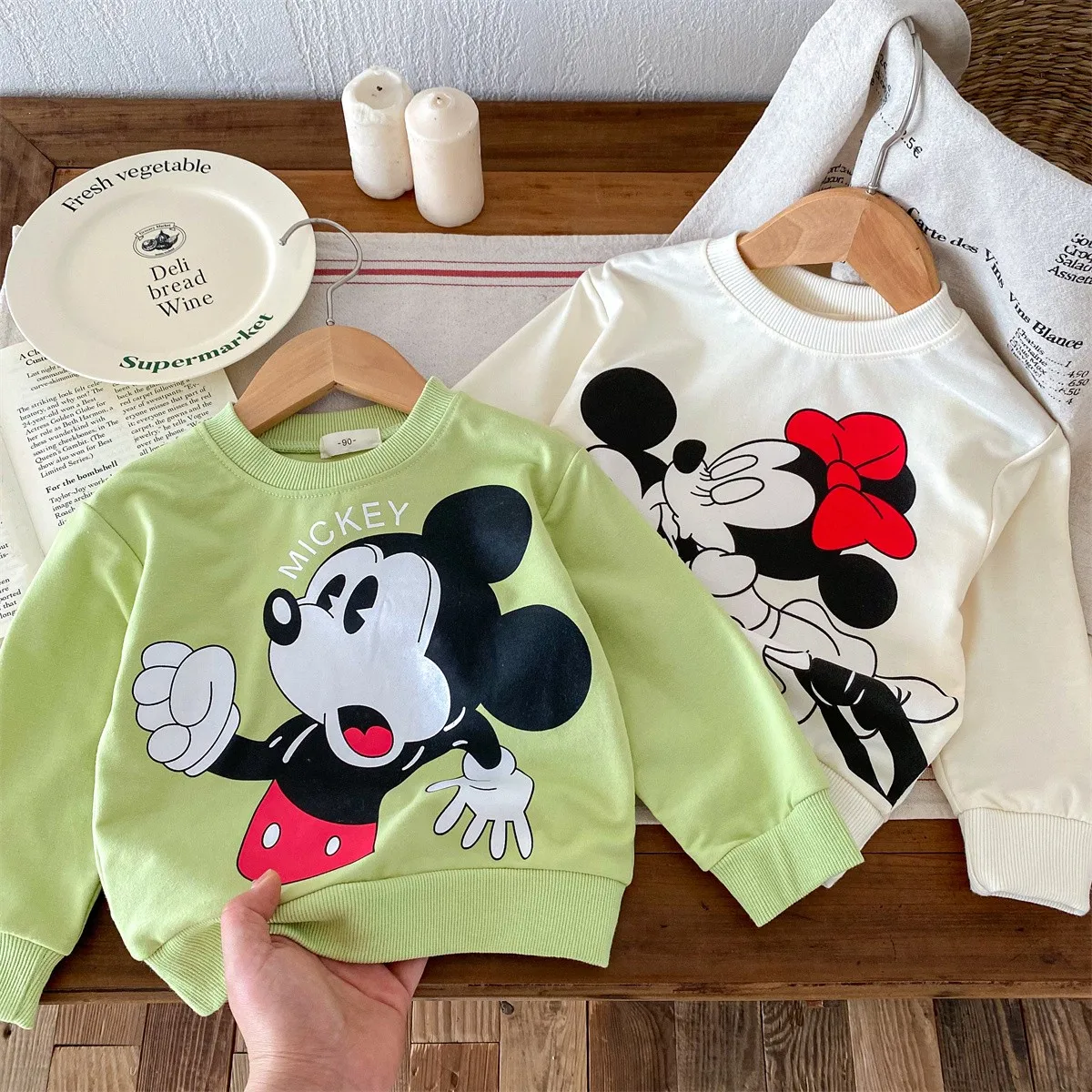 Disney Mickey Toddler Costume Long Sleeve Sweatshirts Tops Loose Casual Cartoon Hoodies O-neck Pullover Sweater Autumn Clothing