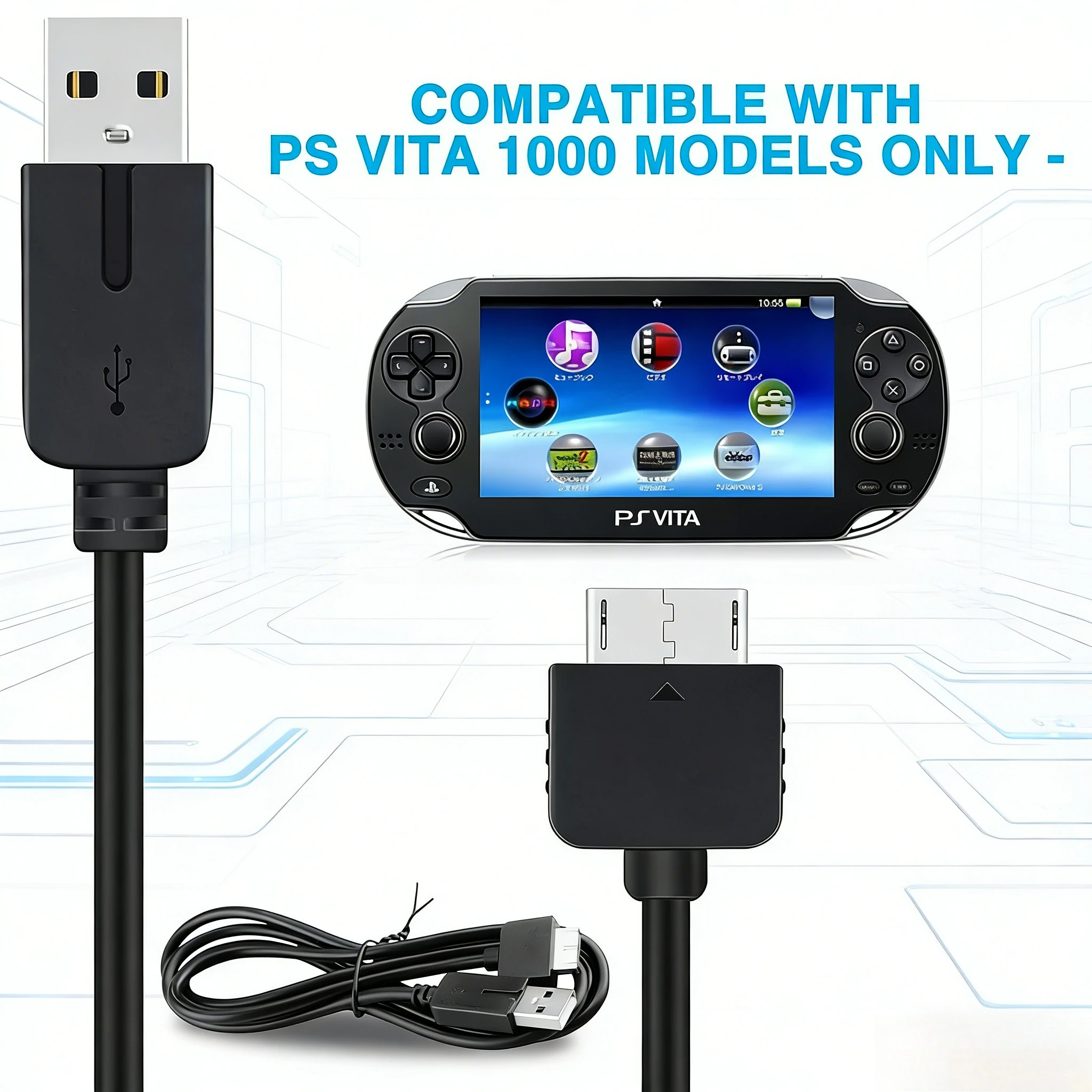 Cable de carga de datos USB 2 en 1, Cable de carga de sincronización de datos de alta velocidad para PlayStation Vita 1000, Cable de datos para máquina de juegos