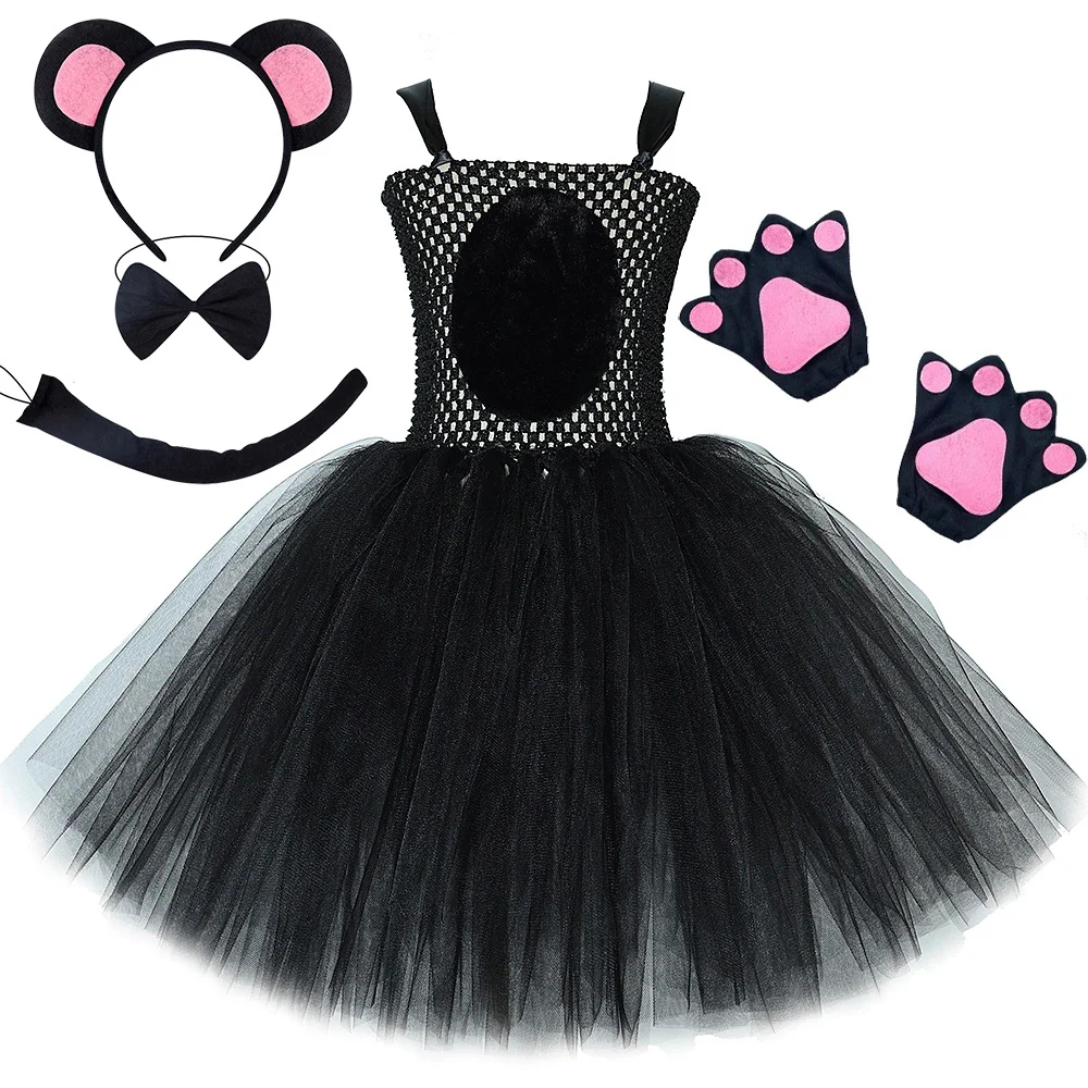 

Black Mouse Costumes for Baby Girls Animal Rat Ballet Tutus Dress for Kids Halloween Birthday Outfit Suit with Ears Bow Tie Tail