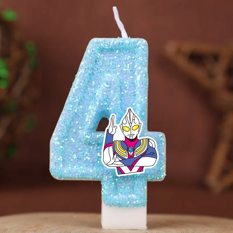 Ultraman Giant of Light Digital Candle Number 0-9 Kids Birthday Cake Decoration Supplies Cartoon Party Accessories Supplies