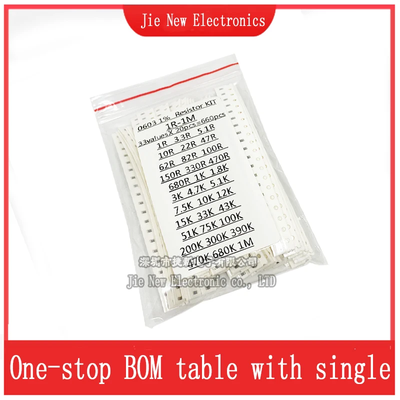 0402 0603 0805 1206 SMD Resistor Sample Assorted Kit 1Ohm-1M ohm 1% 33valuesX 20pcs=660pcs