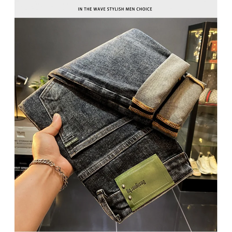 

Высококачественные комфортные мужские рваные джинсы в американском стиле в стиле ретро, осень 20225, новые стильные узкие повседневные брюки-шаровары