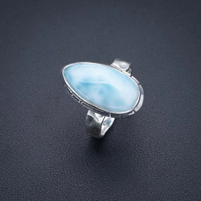 StarGems Natural Larimar  Handmade 925 Sterling Silver Ring 6 F0203