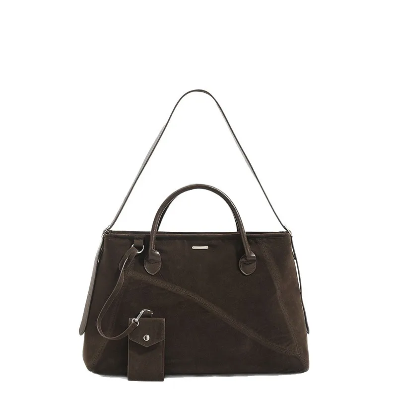 

Замшевая сумка-тоут в стиле ретро, новая сумка большой вместимости, стильная универсальная сумка через плечо, простая высококачественная квадратная сумка с регулируемым ремешком