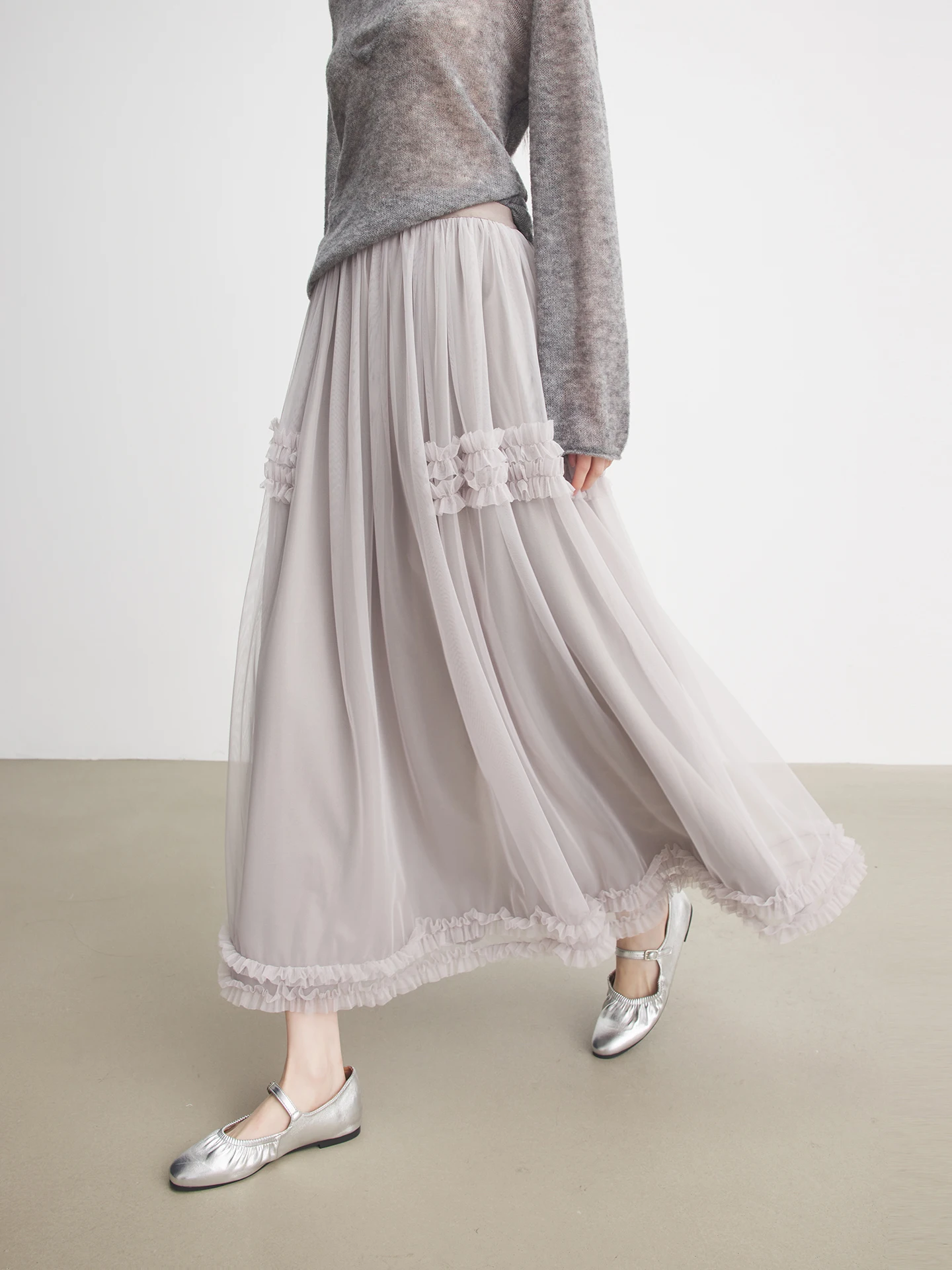 

Annata ey Lace Double Layered f Skirt Women's Spring Early Spring Tulle Skirt Long Skirt Commute Casual Daily Wear