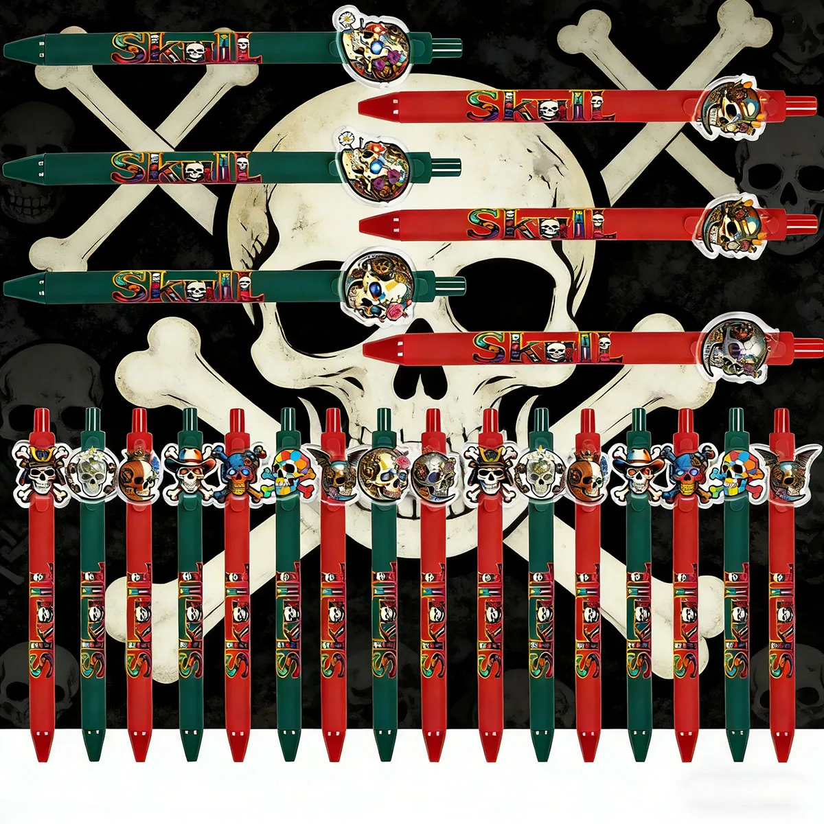 

11/22 шт. шариковых ручек с рисунком в виде черепа темно-зеленого и красного цвета для украшения офисного стола