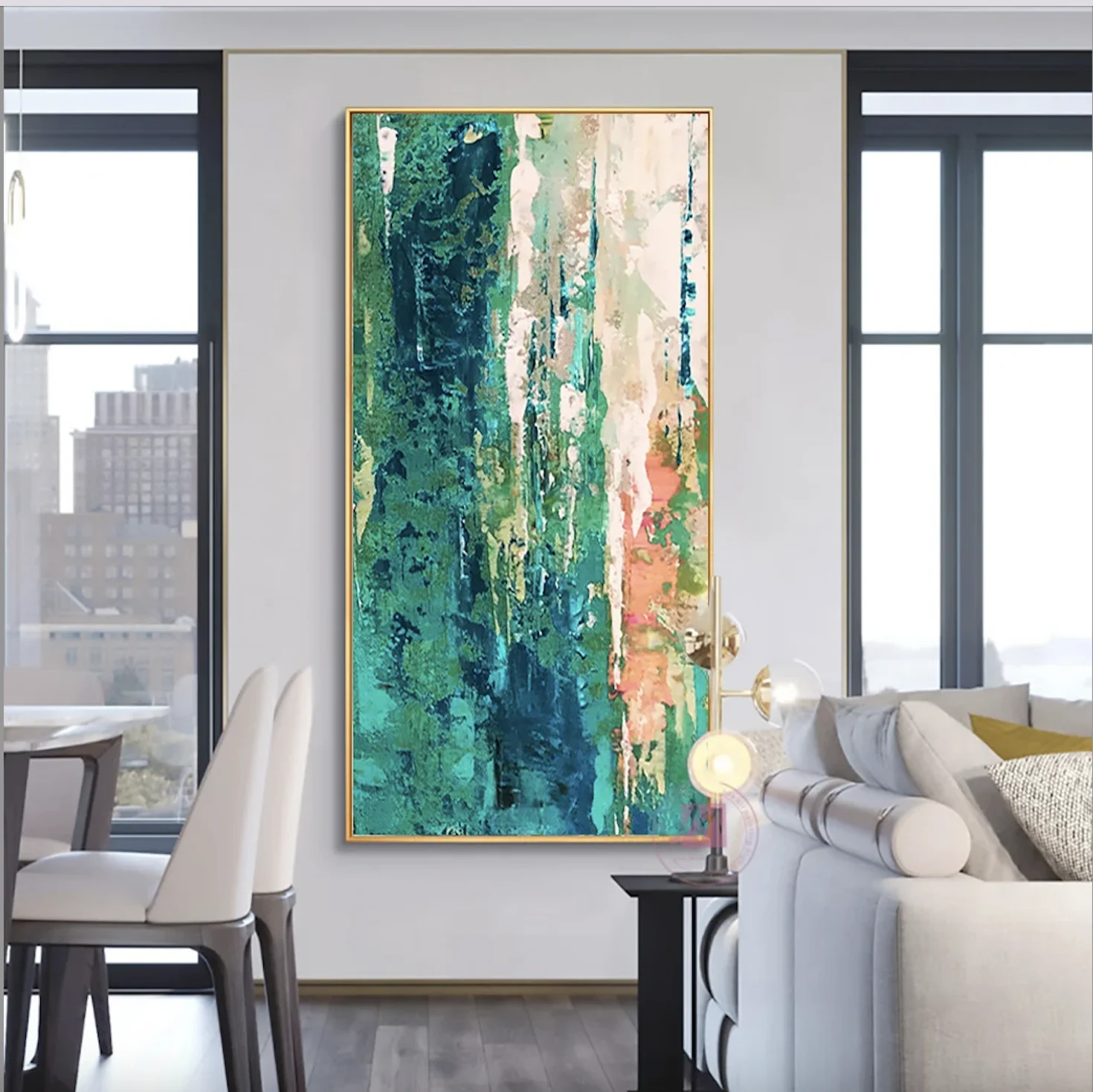 

Большая вертикальная современная живопись, декоративные картины, абстрактное искусство, зеленая картина, холст, картины для гостиной, Прямая доставка