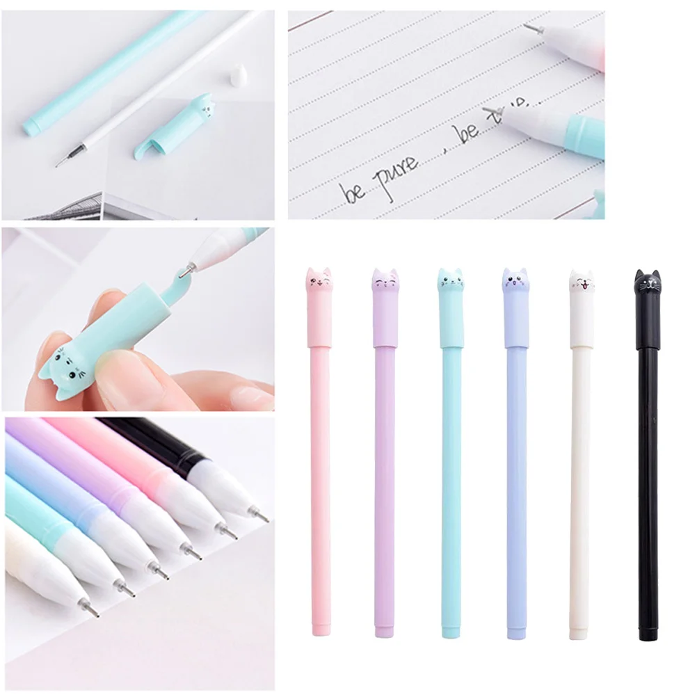 12Pcs Kitten Gel Ink Pens Black 0.5mm Fine Point Smooth Writing Creative Girl Stationery School Drawing Writing Set