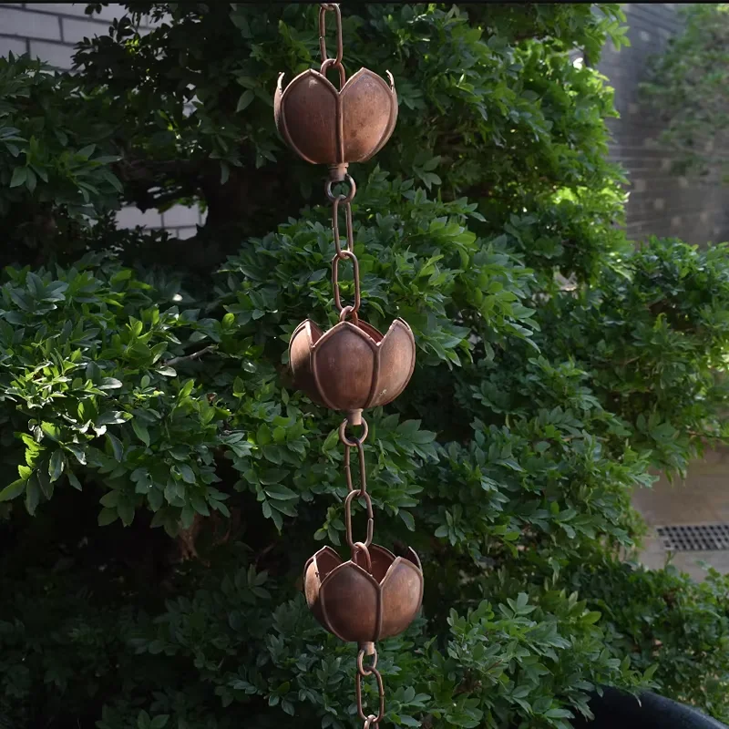 2.6m Copper Lotus Rain Chain