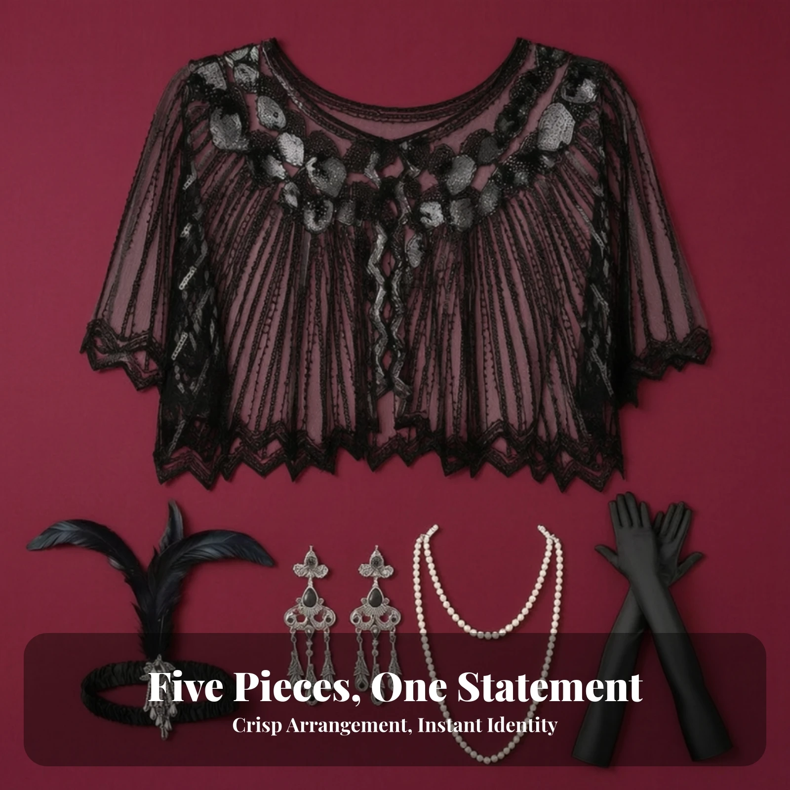 5 Pieces Costume Accessory Set with Shawl Roaring 20s 1920s Costume Set with Gloves Long Gloves 1920s Geometric Drop Earrings