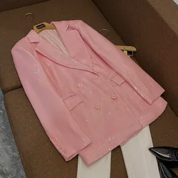 Blazer solido moda donna doppiopetto a maniche lunghe con paillettes brillanti di alta qualità