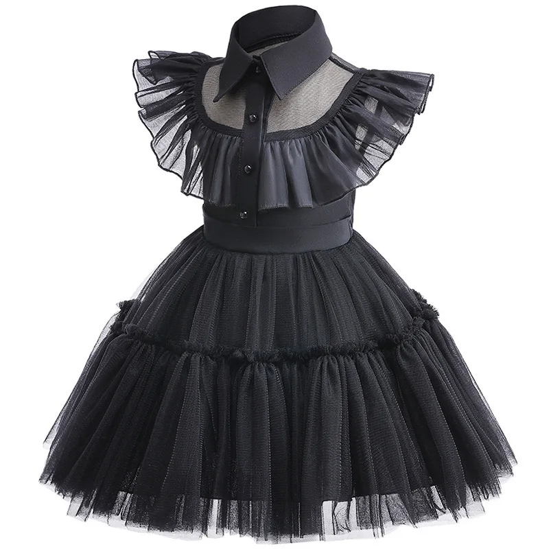 1-6 Years Baby Girls Wednesday Addams Cosplay Costume Kids Carnival Party Dresses Halloween Black Gothic Wednesday Costumes