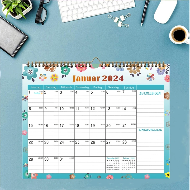 2024 Calendar Desk Calendars Tearable Double Line Holiday Monthly Paper Wall Office Home Hanging Room Decor