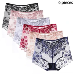 6Pcs Sexy Lace Panties Women Briefs Female Elasticity Ultra-thin Underwear Transparent Comfy Lingerie Plus Size50-100KG