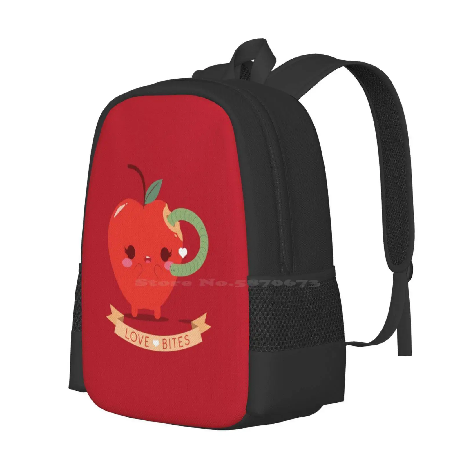 Love Bites Cute Apple Backpack, Kawaii Adorável Worm Worm na Apple, venda quente, bolsas de moda, mordidas