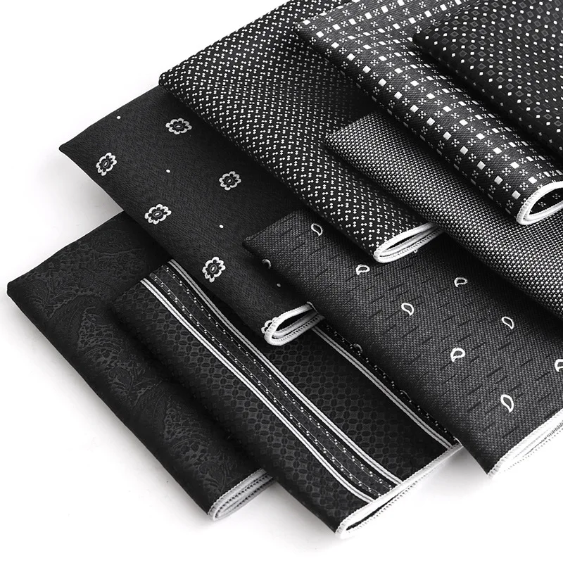 Pañuelo cuadrado de bolsillo para hombre, accesorios de bolsillo de negocios, elegante pañuelo negro, diseño de punto a rayas de Cachemira, traje de moda