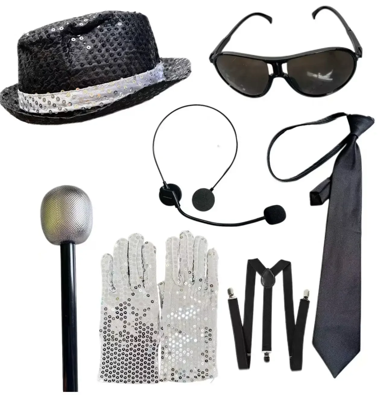 Michael Jackson Cosplay Accessories Set 80S Retro Disco Party Performance Kit with Sequin Hat Gloves Sunglasses Halloween Suit