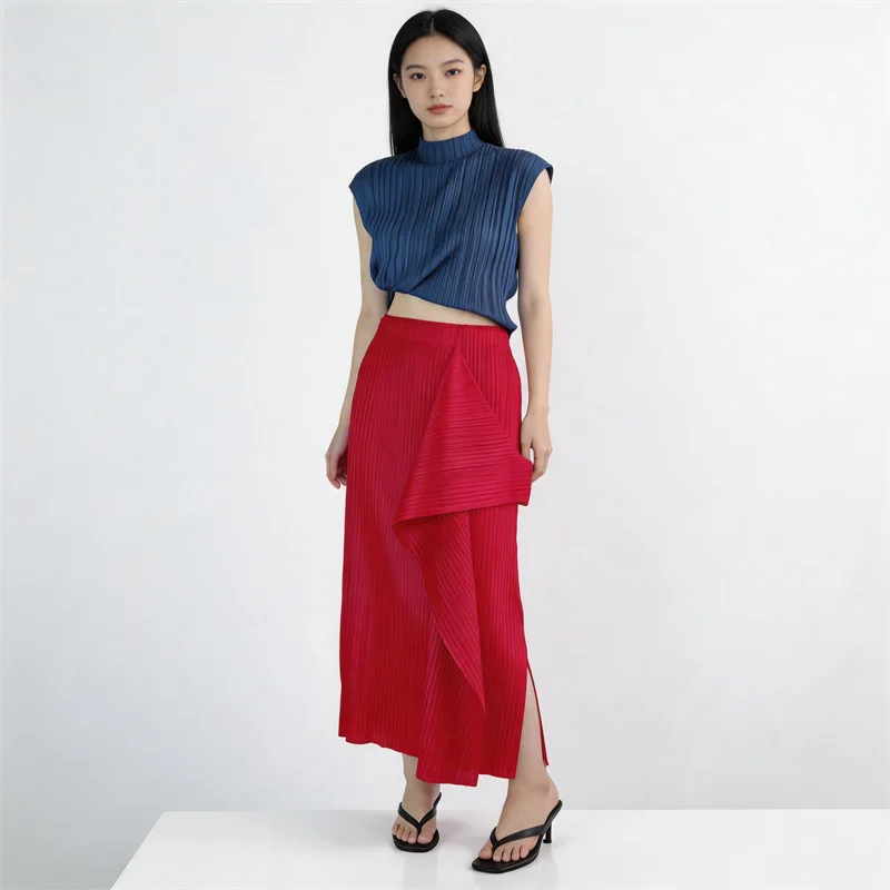 Miyake 2026 New Pleated Pants Irregular Wide-legged Pants Simple Loose Large Size with Elastic Formal Occasions Commuter Women's