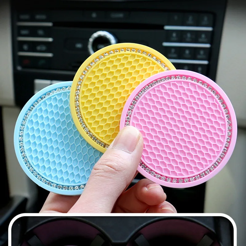 2PCS/Set Creative Grid Honeycomb Car Diamond Cup Mat Multi functional Car Storage Anti Slip Mat Car Good Items