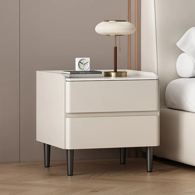 

All solid wood bedside tables, light luxury slate storage cabinets, bedroom simple modern bedside tables, leather small