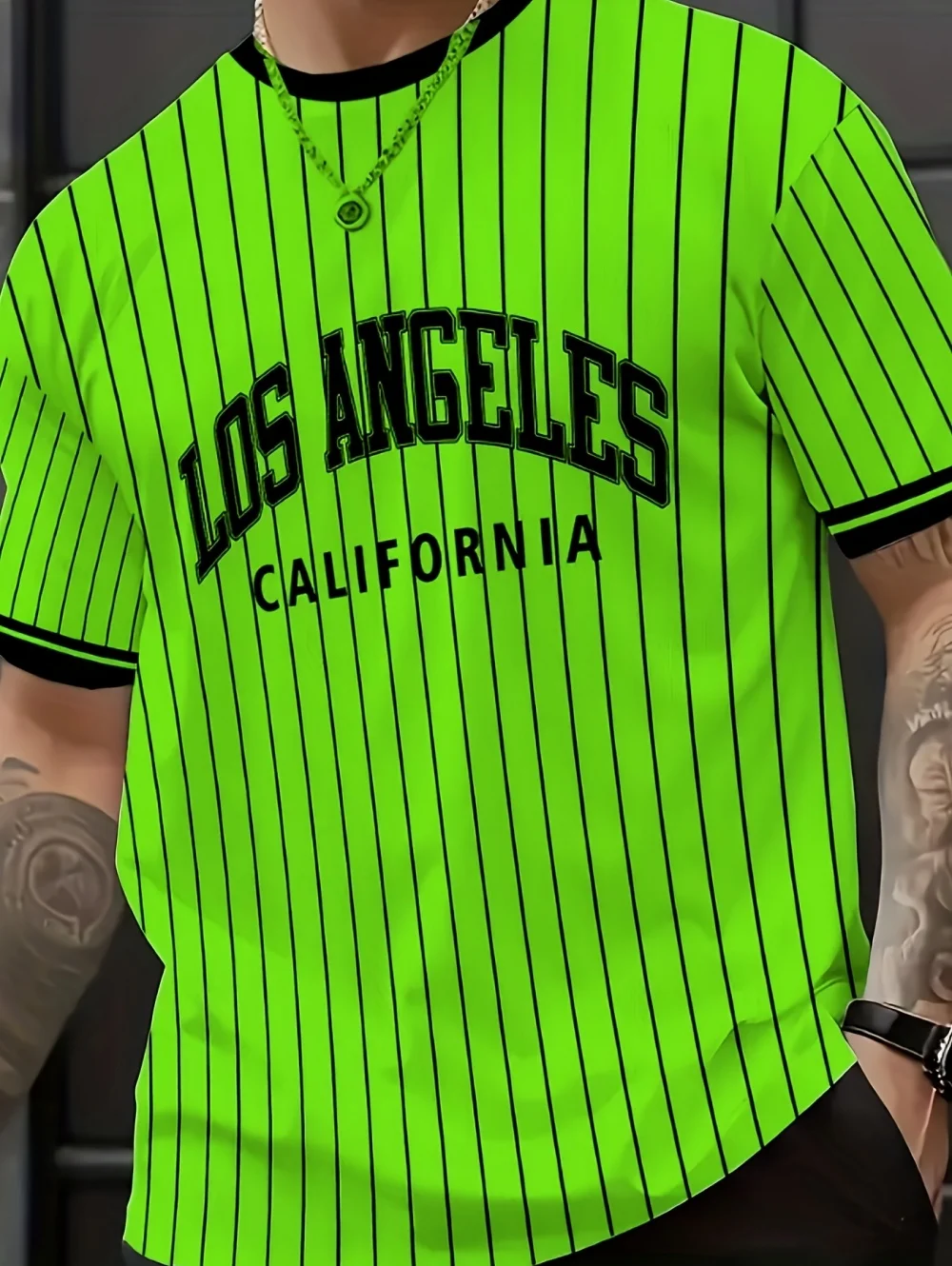 Men's T-Shirt Los Angeles Printed Striped T-Shirt Men's Casual Street Vintage Style Sporty O-Neck Tee Casual Short Sleeve Tops