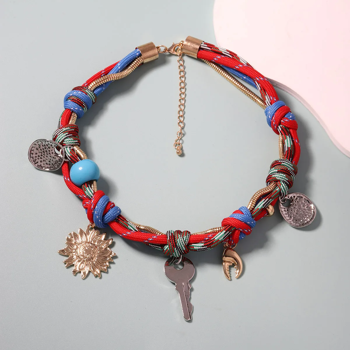 Personalized Retro Trendy Fashion Multi-accessory Alloy Pendant Hand-woven Rope-style Collarbone Chain Jewelry for Women 2026 KR