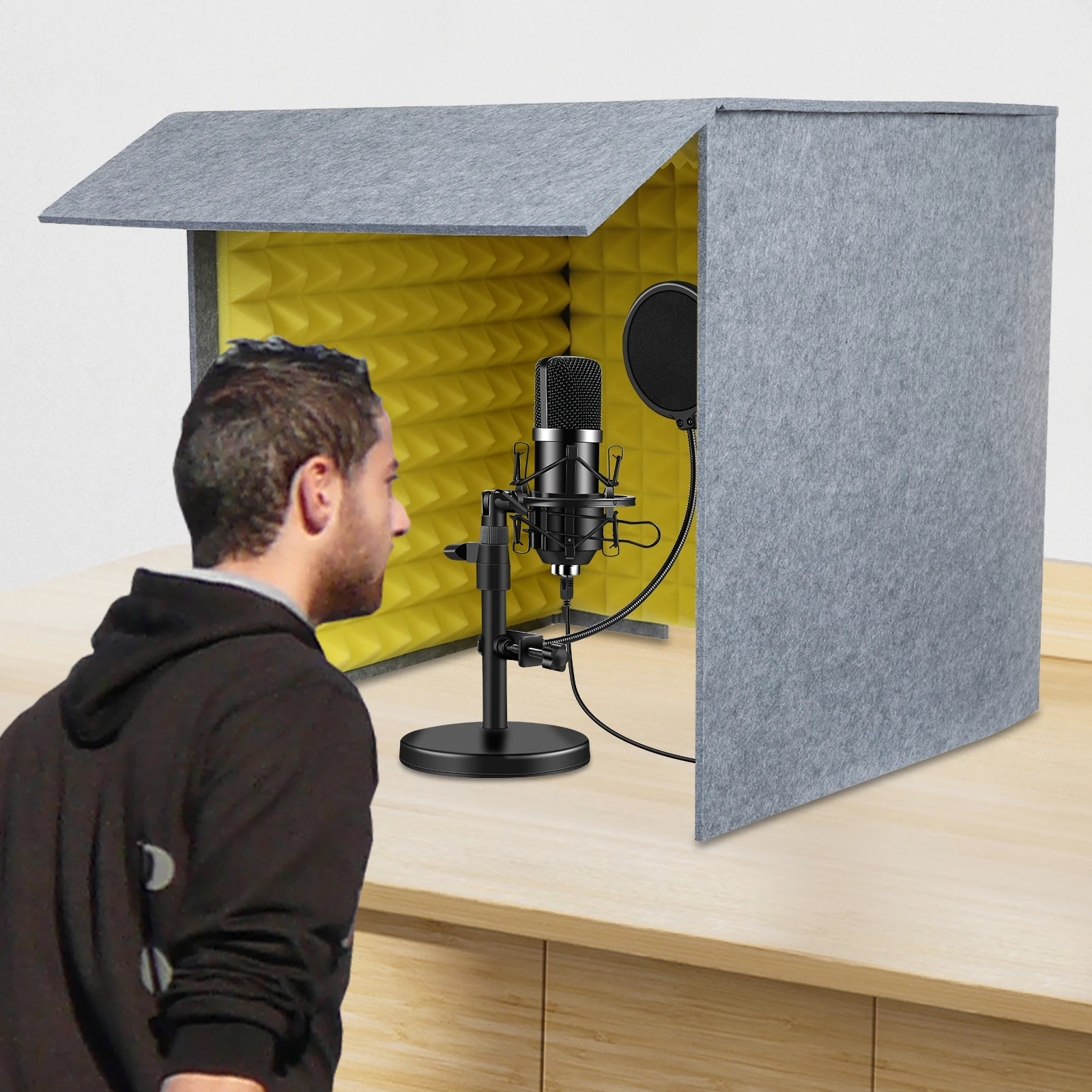 60 * 60 * 60 cm schalldichte Desktop-Abdeckung, tragbare Gesangsaufzeichnungskabine, schallabsorbierendes Gesangsschild, geeignet für Häuser, Spielzimmer