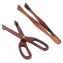 Wooden Tongs Kitchen Food Tweezers Scissor Tongs Barbecue Cooking Tongs Bread Toast Meat Salad Clamp Wood Kitchen Accessories