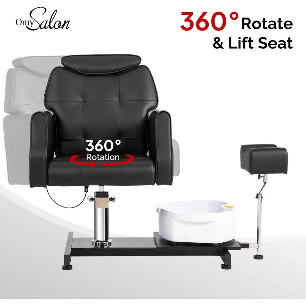 كرسي باديكير هيدروليكي مع مقعد، سبا لتدليك القدم بالفقاعات، دوران 360 درجة لفنيي الأظافر وصالونات الأظافر (أسود)