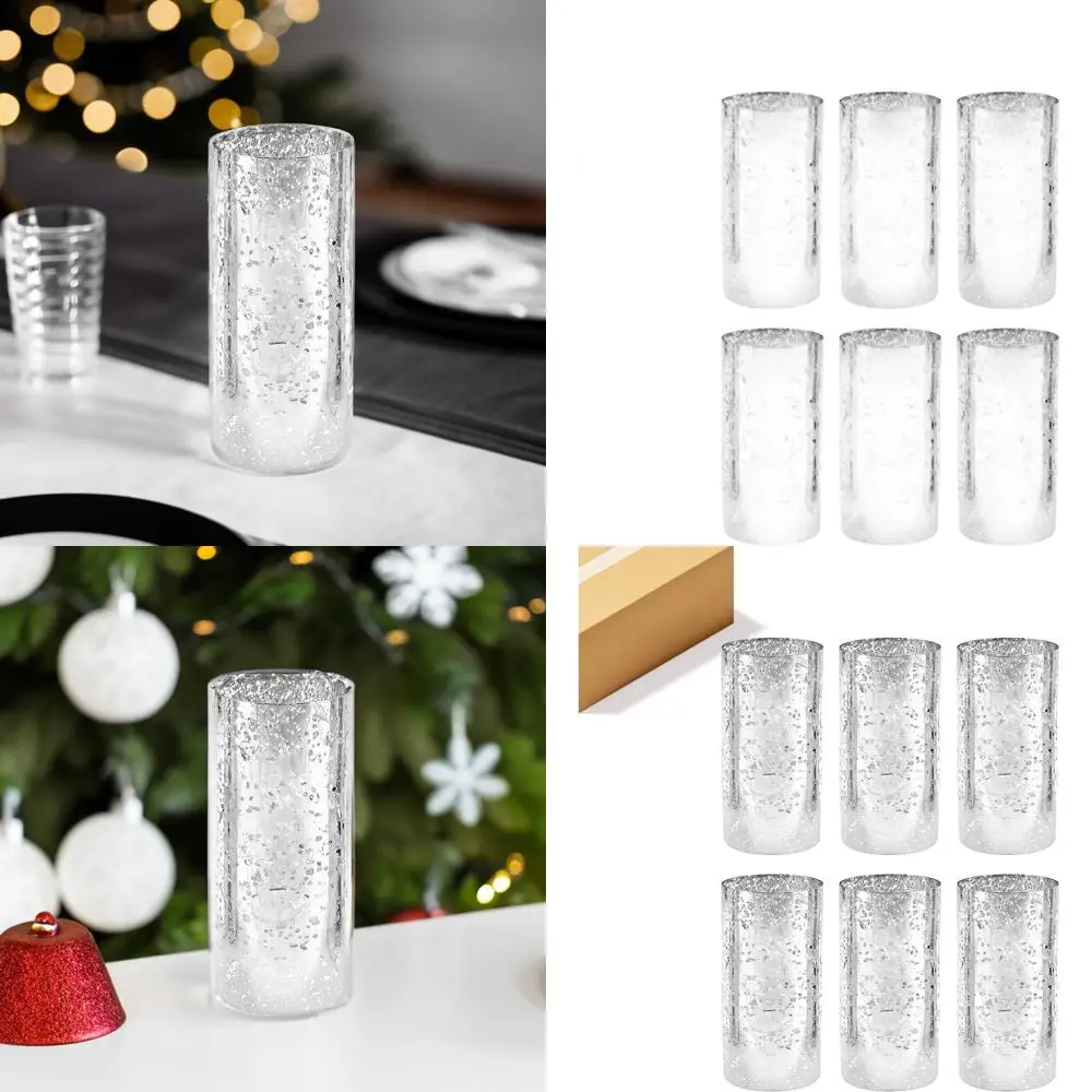 

5 Wide x 10 Tall Silver Speckled Glass Hurricane Candle Holder with 6 Cylinder Chimney Tube Shades