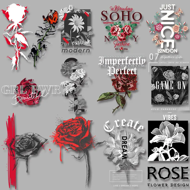 

Delicate Roses Applique on Clothes heart iron on patch Washable firm and fadeless stickers