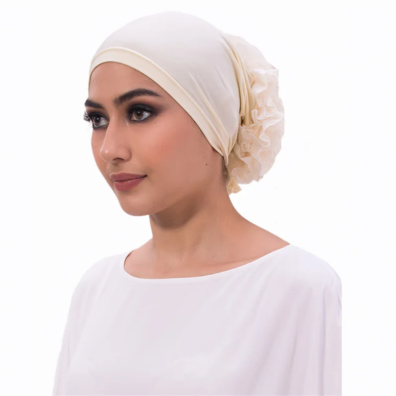 Under Hijab Caps Big Flower Volumizer Scrunchie Muslim Inner Hijab Turbans Islamic Headwear Accessories Female Head Wraps Bonnet