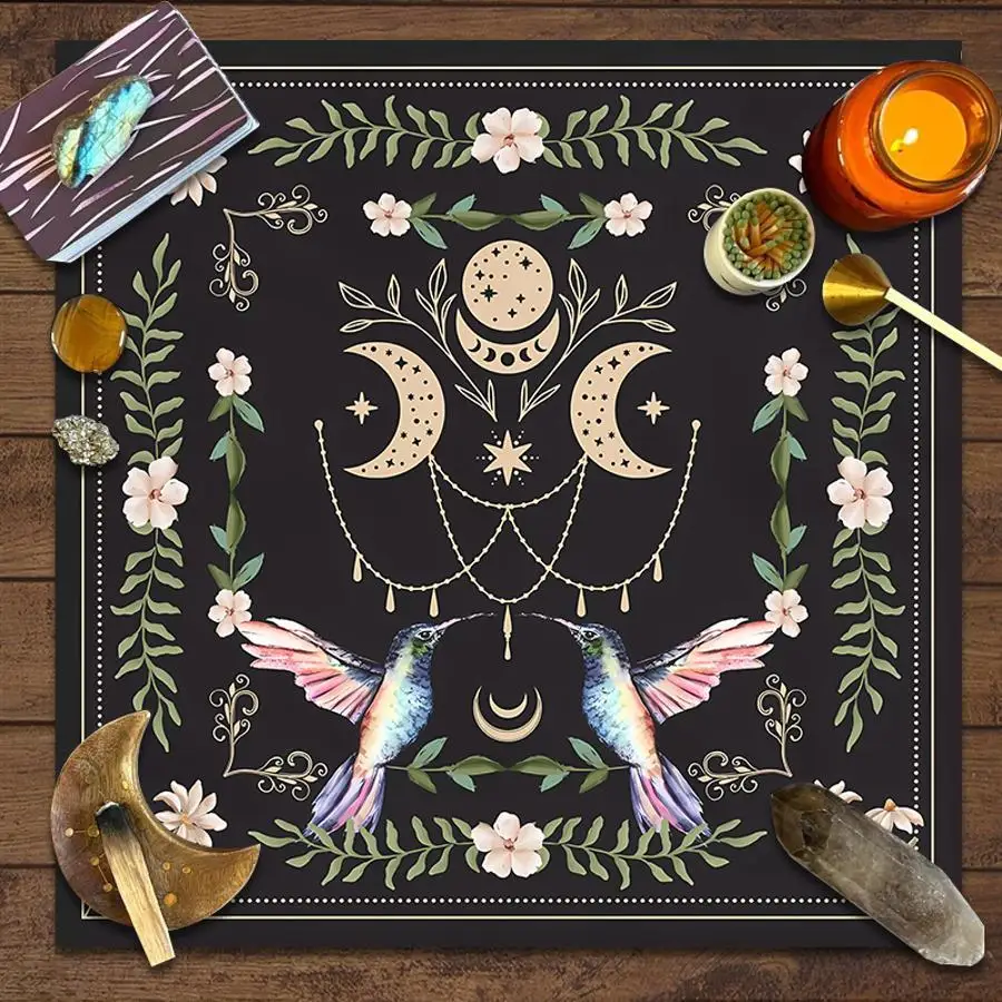 1pc Mystical Tarot Altar Cloth with Sun, Moon, and Stars - Black Polyester Oracle Mat for Divination, Machine Made