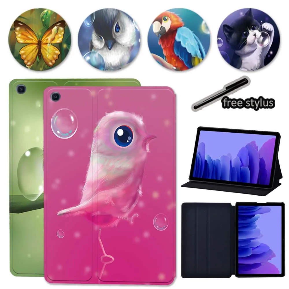 Protective Shell for Samsung Galaxy TAB A7 10.4 Inch 2020 T500 T505 Cute Animal Pattern Leather Stand Tablet Cover Case + Stylus