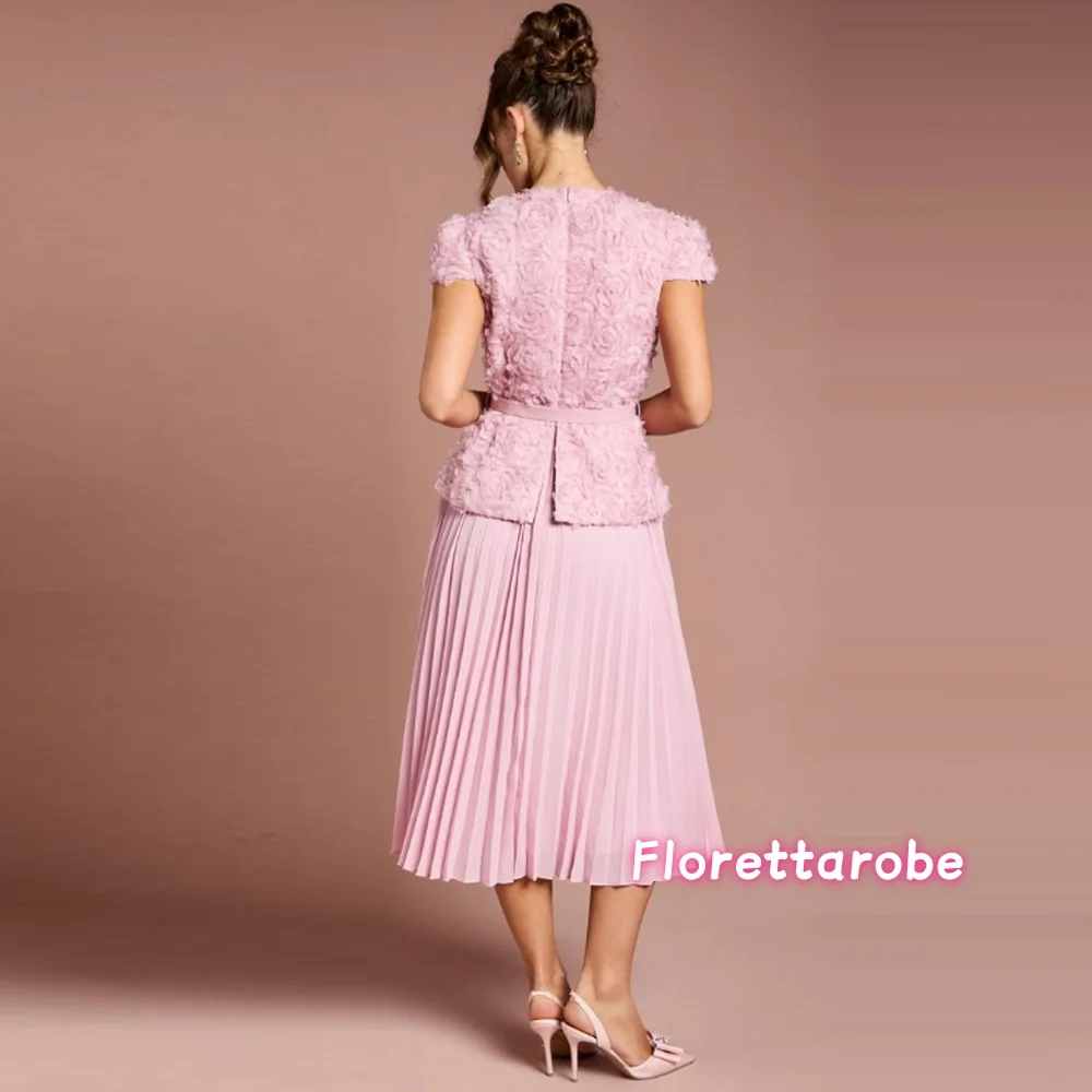 Customized Intricate Matching Lace Flower A-line Prom Dress Scoop Neck Midi Dresses Evening Dresses  Fashion With a Sashes