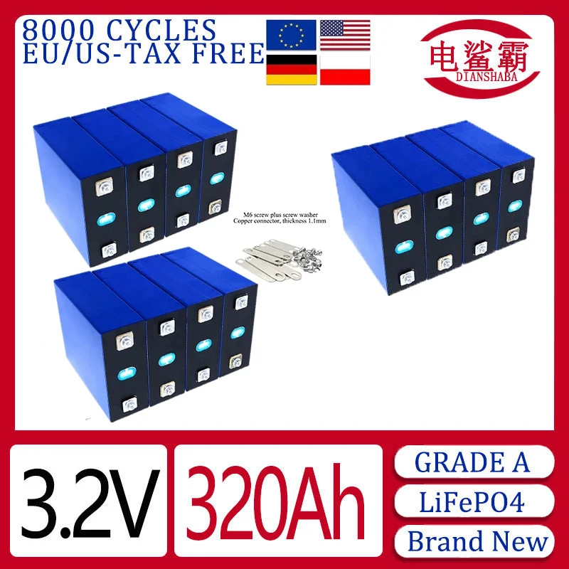 New 3.2V 320Ah rechargeable lithium iron phosphate battery A for DIY 12V 24V 48V duty-free, RV electric vehicle solar system